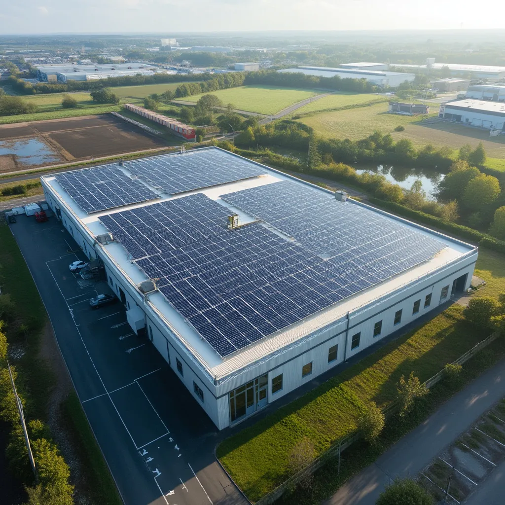 Großflächige Solaranlage auf Industriedach
